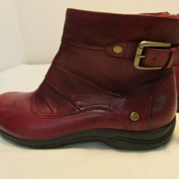 Clarks Dark Red Leather Ankle Boots - Picture 5 of 16